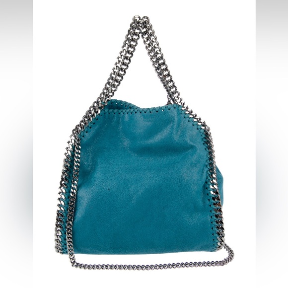 Stella McCartney Vegetarian Suede Crossbody Chain-Link Bag Turquoise - Picture 1 of 11